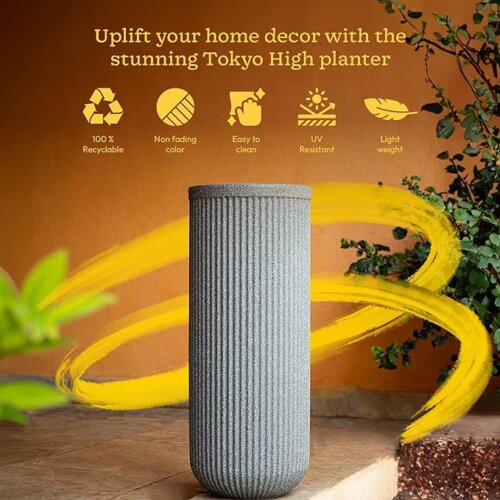 Grey Stone Tall Planter 75 CMS - Image 2
