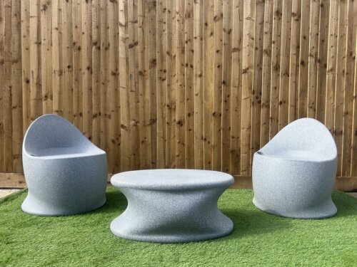 Egg Chair Coffee Table Grey Stone Finish (Set of 3)