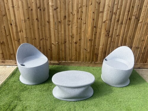 Egg Chair Coffee Table Grey Stone Finish (Set of 3) - Image 2