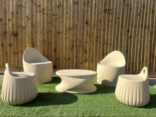 Egg Chair Handy Stool Coffee Table Cream Stone Finish  (Set of 5)