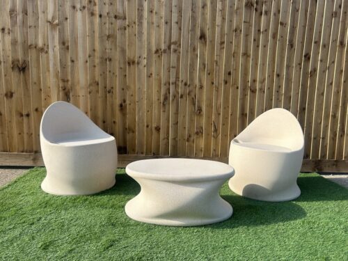 Egg Chair Coffee Table Cream Stone Finish (Set of 3)