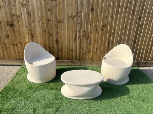 Egg Chair Coffee Table Cream Stone Finish (Set of 3) - Image 2