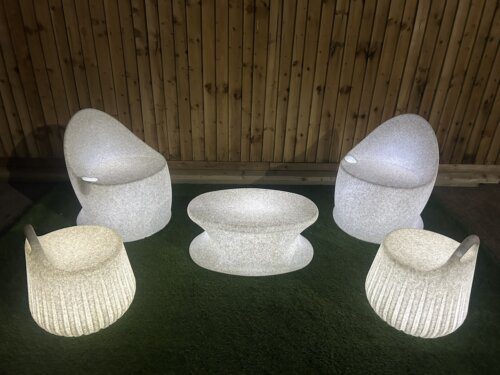 Illuminated LED Egg Chair Handy Stool Coffee Table Natural Finish (Set of 5) - Image 2