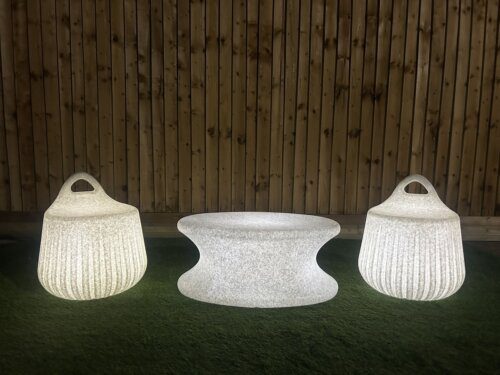 Illuminated LED Handy Stool Coffee Table Natural Finish (Set of 3)