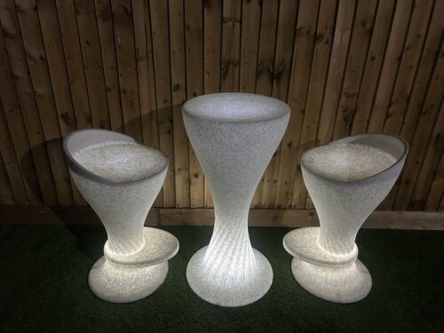 Illuminated LED Bar Patio High Chair & Table Natural Stone (Set of 3) - Image 2
