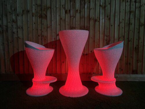 Illuminated LED Bar Patio High Chair & Table Natural Stone (Set of 3) - Image 3