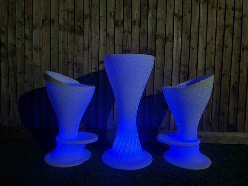 Illuminated LED Bar Patio High Chair & Table Natural Stone (Set of 3) - Image 4