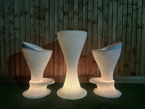 Illuminated LED Bar Patio High Chair & Table Natural Stone (Set of 3) - Image 6