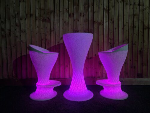 Illuminated LED Bar Patio High Chair & Table Natural Stone (Set of 3) - Image 5